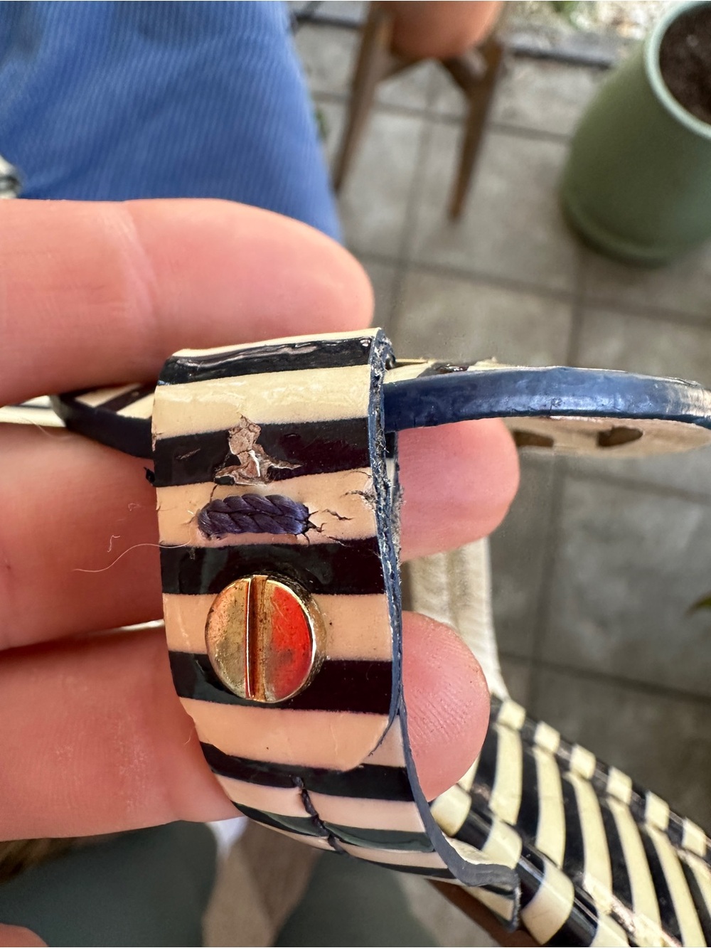 Tory Burch Navy and White Striped Logo Slide Sandals - Picture 3 of 5